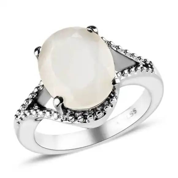 Sri Lankan Silver Moonstone Ring in Stainless Steel, Split Shank Ring - Picture 1 of 7